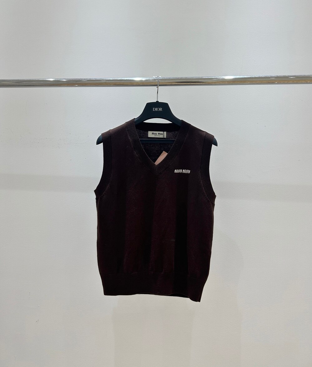 Miu Miu Dark Brown V-neck Knit Vest